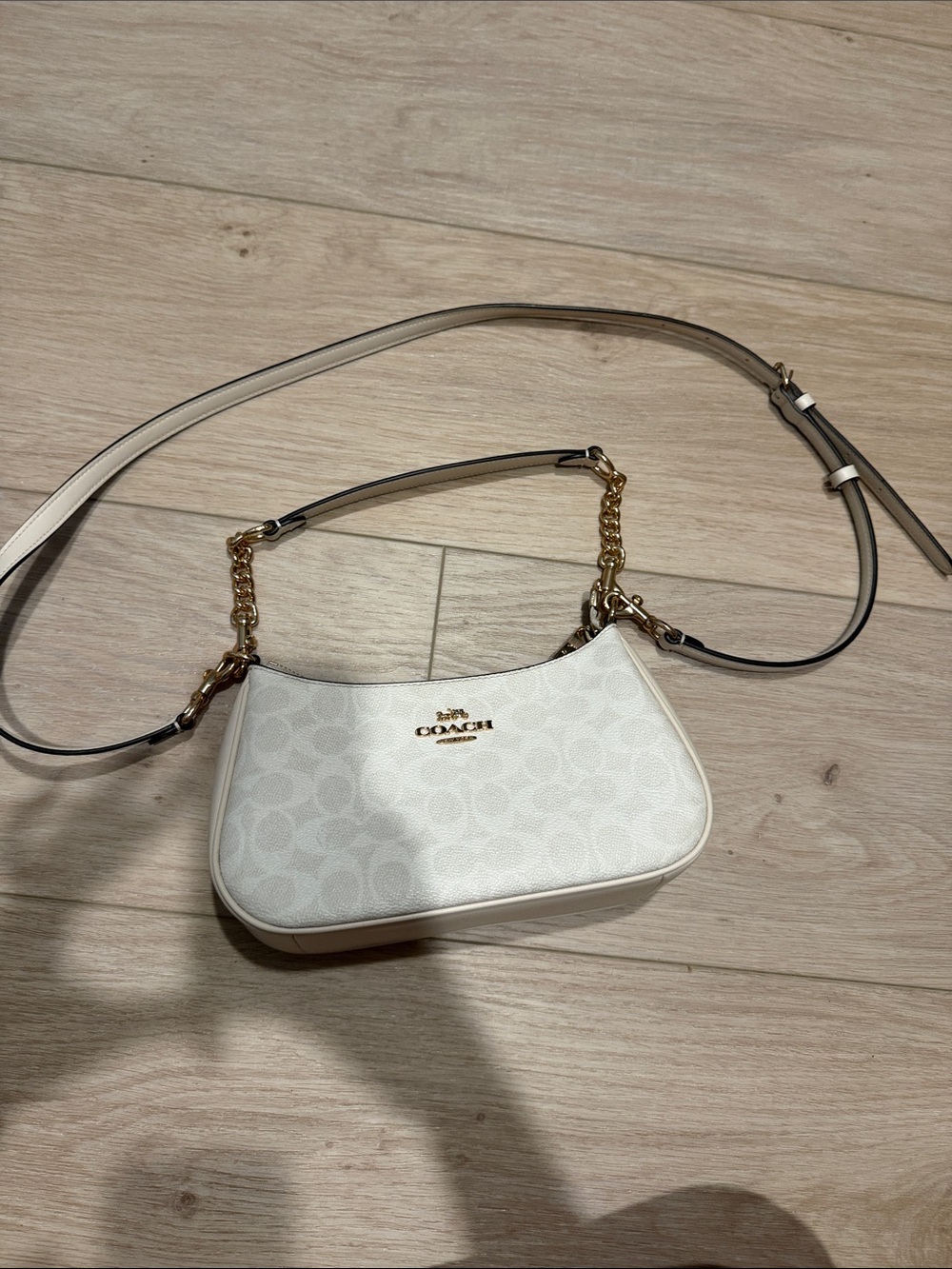 Coach White Signature Jacquard Crossbody with Gold Hardware